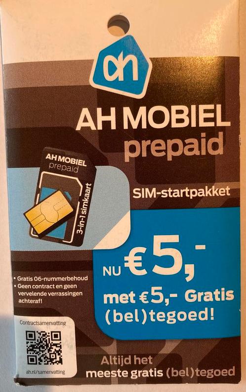 AH prepaid simkaart ongebruikt, met saldo, Telecommunicatie, Prepaidkaarten en Simkaarten, Nieuw, Prepaidkaart, Overige providers