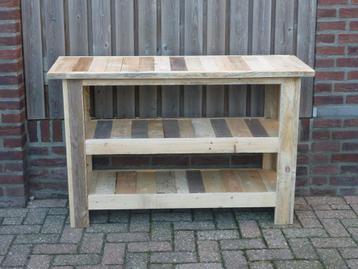wandtafel, sidetable, oppottafel, werktafel van sloophout beschikbaar voor biedingen