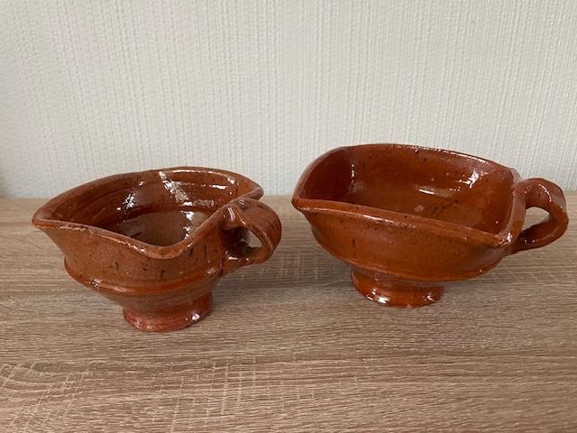 2 Vierkante Handmade Bloempotten met oor   , Tuin en Terras, Bloempotten, Gebruikt, Aardewerk, Binnen, Minder dan 40 cm, Minder dan 25 cm