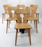 Set van 6 Brutalist Licht Houten Stoelen jaren 60, 60s, Vijf, Zes of meer stoelen, Gebruikt, Ophalen of Verzenden