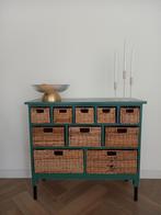 Dressoir side table massief hout groen, Ophalen, Gebruikt, 25 tot 50 cm, Grenenhout