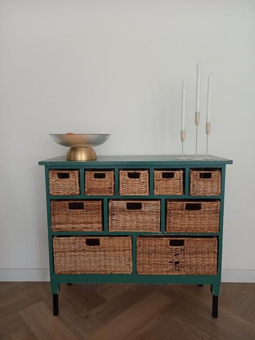Dressoir side table massief hout groen, Huis en Inrichting, Kasten | Dressoirs, Gebruikt, 25 tot 50 cm, Grenenhout, Ophalen