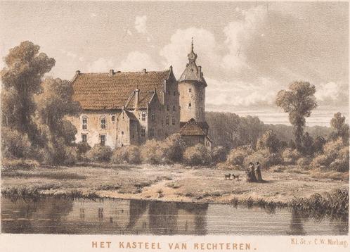 Dalfsen Het Kasteel van Rechteren Litho C.W. Mieling 1857, Antiek en Kunst, Kunst | Etsen en Gravures, Ophalen of Verzenden