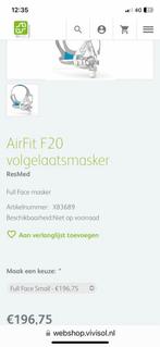 AirFit F20 volgelaatsmasker nieuw. Maat M, Diversen, Verpleegmiddelen, Ophalen of Verzenden, Nieuw