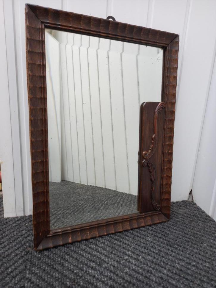 Spiegel antiek met houten lijst, facet geslepen, Antiek en Kunst, Antiek | Spiegels, Minder dan 50 cm, Minder dan 100 cm, Rechthoekig