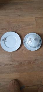 Sauskom  ontbijt bordje met grijze roos, Antiek en Kunst, Antiek | Servies los, Ophalen of Verzenden