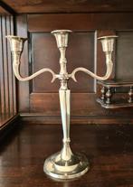 Zilverkleurige kandelaar, 3 arms. H.27 cm., Ophalen of Verzenden, Overige materialen