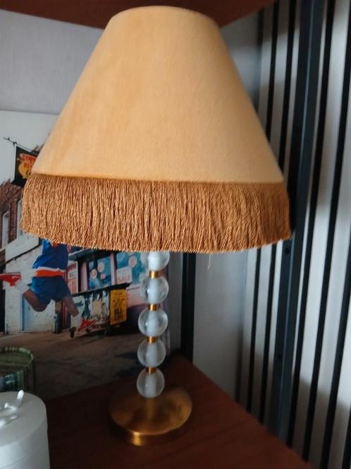 Sjieke Gouden Schemerlamp met Franjes, Huis en Inrichting, Lampen | Tafellampen, Gebruikt, Minder dan 50 cm, Glas, Metaal, Stof
