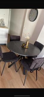 Moderne Eettafel met Stoelen, Huis en Inrichting, Tafels | Eettafels, Ophalen, Rond, Zo goed als nieuw, 100 tot 150 cm