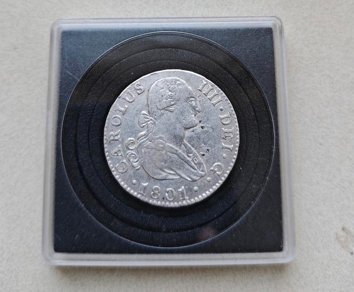 Spanje 2 Reales 1801 Sevilla - Charles IV Zilver, Postzegels en Munten, Munten | Europa | Niet-Euromunten, Losse munt, Overige landen