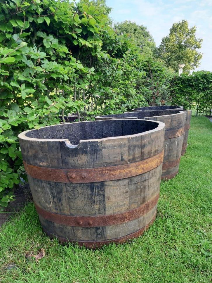 Half Whiskeyvat Eikenhouten Bloembak 100 liter Plantenbak, Tuin en Terras, Bloembakken en Plantenbakken, Nieuw, Hout, Balkon, Tuin