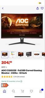 AOC C32G2ZE 32" Curved Gaming Monitor 240Hz, Curved, VA, Nieuw, Full HD