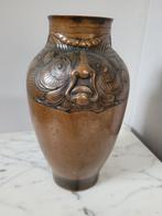 Art Nouveau antiek koperen vaas, handgehamerd, vis, Ophalen of Verzenden