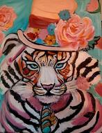Schilderij Tijger met Hoed, Antiek en Kunst, Ophalen of Verzenden