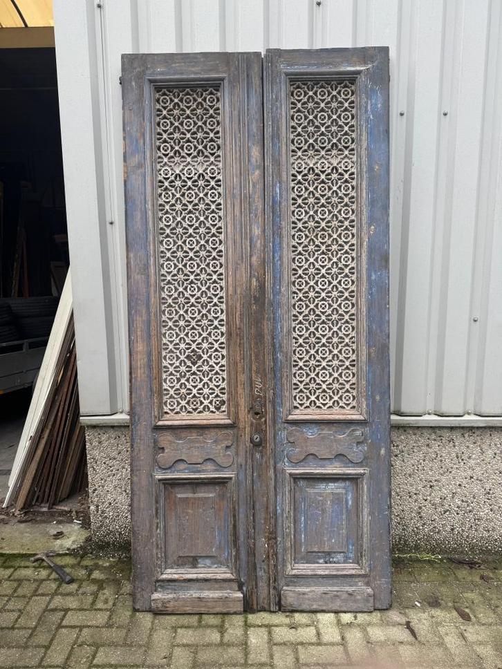 Prachtige dubbele voordeur uit de 19e eeuw, Doe-het-zelf en Verbouw, Deuren en Horren, Gebruikt, Buitendeur, 215 cm of meer, 100 tot 120 cm