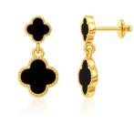 Gold-Plated Drop Clover Black Onyx Stud Earrings – Modern, Nieuw, Ophalen of Verzenden, Knopjes of Stekers, Zilver