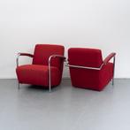 2x Leolux Scylla fauteuil lage rug rode stof, Ophalen of Verzenden, Stof