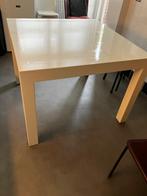 Witte uitschuifbare eettafel (Made), Huis en Inrichting, Tafels | Eettafels, Ophalen, Overige materialen, Gebruikt, Vijf personen of meer