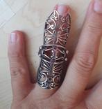 Gothic silver full finger cover Ring, Gebruikt, Ophalen of Verzenden, Dame, Zilver