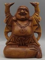 Handgesneden houten Happy Buddha beeld 15 cm Indonesië, Ophalen of Verzenden