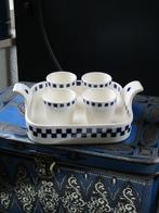 eierdoppenset, blauw wit ruitje, Ophalen of Verzenden