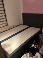 Boxspring donkergrijs opbergruimte 140x200 zacht hoofdbord, Ophalen, Zo goed als nieuw, Eenpersoons, 140 cm