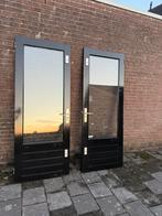 Te koop 2 hardhouten deuren met borstwering, Doe-het-zelf en Verbouw, Deuren en Horren, Ophalen, Glas, Buitendeur, 200 tot 215 cm