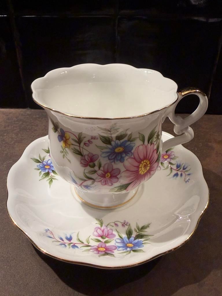 Royal Ascot Blauw Velvet Kop en Schotel, Ophalen of Verzenden, Zo goed als nieuw, Overige stijlen, Kop(pen) en/of Schotel(s)