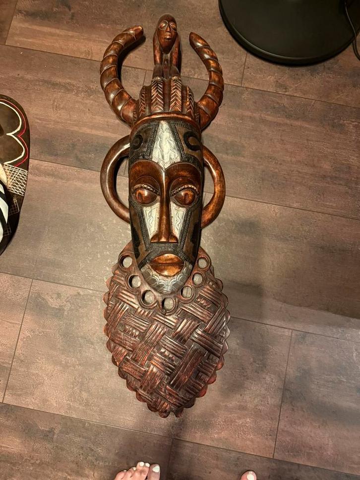 Groot Afrikaans houten masker (98cm) – Baule/Guro stijl, Antiek en Kunst, Kunst | Beelden en Houtsnijwerken, Ophalen of Verzenden