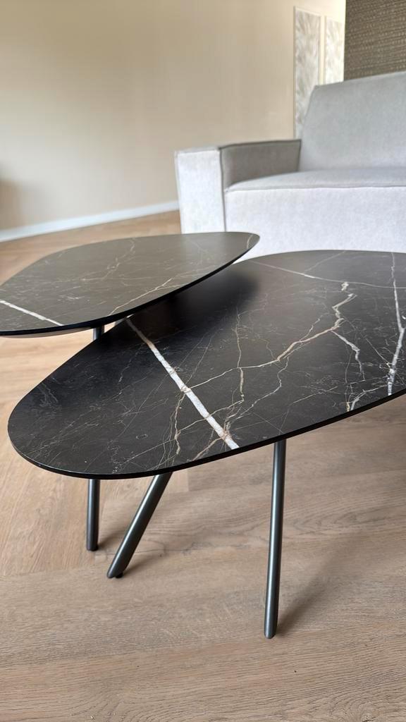 Salontafel marmerlook set, Huis en Inrichting, Tafels | Salontafels, Zo goed als nieuw, Minder dan 50 cm, 50 tot 100 cm, Rond