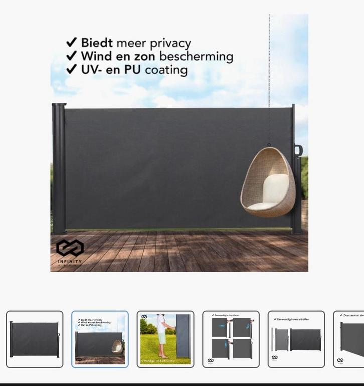 Uittrekbaar Windscherm - Infinity Goods, Tuin en Terras, Tuinschermen, Nieuw, Kunststof, 100 tot 150 cm, 200 cm of meer, Ophalen of Verzenden