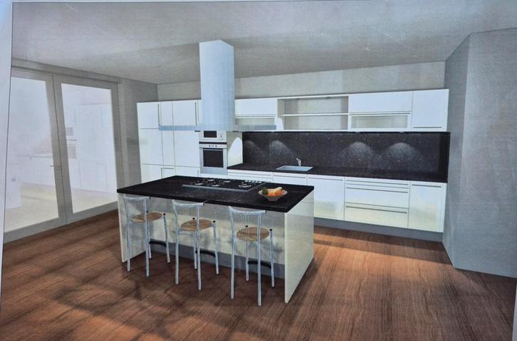 Complete moderne keuken met kookeiland, Huis en Inrichting, Keuken | Complete keukens, Gebruikt, Enkelwandige keuken, Wit, Graniet of Steen