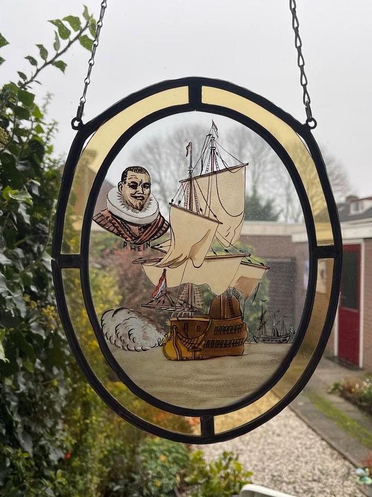 Vintage glas in lood raampje, Antiek en Kunst, Antiek | Wandborden en Tegels, Ophalen