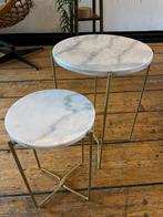 Marmeren marmer bijzettafel tafel goud onderstel, Ophalen, Zo goed als nieuw, Rond, Minder dan 55 cm