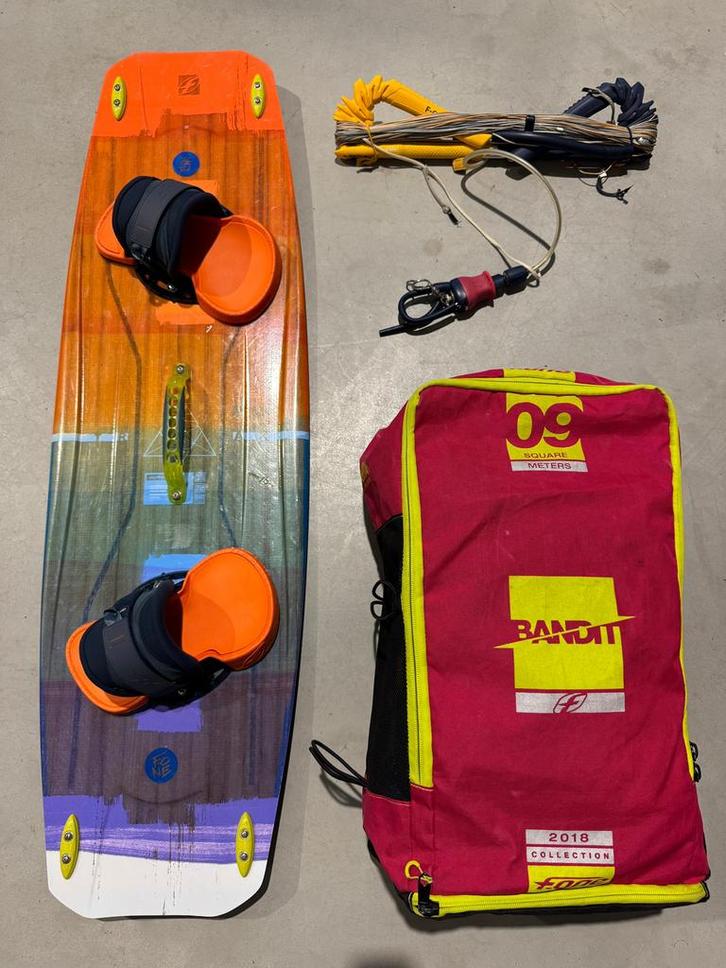 F-one Bandit 9m + F-one Trax 136x40.5 + F-one Bar, Watersport en Boten, Kitesurfen, Gebruikt, Kitesurf-set, 9 m², Twintip, Ophalen
