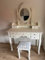 VidaXL Kaptafel met 7 lades + spiegel en krukje wit, Huis en Inrichting, 100 tot 150 cm, Zo goed als nieuw, Hout, 50 tot 100 cm