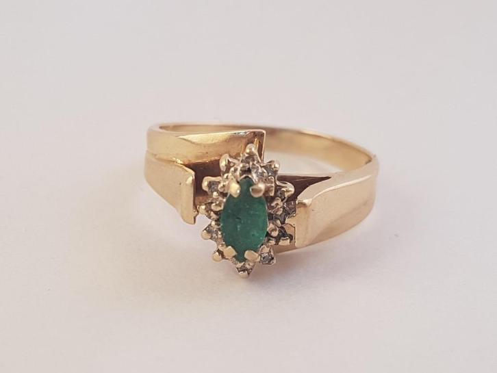 Geelgoud ring 0.50 ct Smaragd, Diamanten, Sieraden, Tassen en Uiterlijk, Ringen, Zo goed als nieuw, Dame, 17 tot 18, Goud, Goud