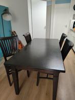 Eettafel met 4 stoelen donkerbruin hout, Huis en Inrichting, Klassiek, 150 tot 200 cm, Vier personen, Rechthoekig