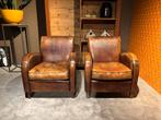 2 Vintage Schapenleren Art Deco Fauteuils, Kings design, Gebruikt, Vintage Stoer, 50 tot 75 cm