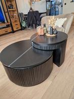 Salontafel set 2 stuks mangohout zwart, Huis en Inrichting, Tafels | Salontafels, Ophalen, 50 tot 100 cm, Rond, 50 tot 100 cm