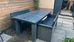 Houten tuin tafels, met 3 banken en 2 stoelen TEAB, Ophalen, Gebruikt, Rechthoekig, Hout
