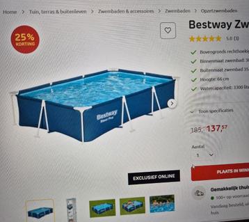 Groot opzet zwembad met toebehoren 300x201x66 Bestway beschikbaar voor biedingen