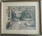 Origineel schilderij (aquarel)van Adri Pieck: de binnentuin., Ophalen of Verzenden