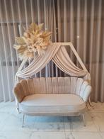Taupe 2-zits velvet bankje, Ophalen, Tweepersoons, 75 tot 100 cm, Zo goed als nieuw