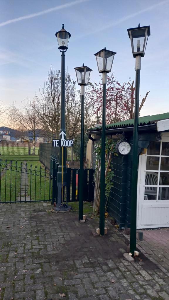 3 x erfverlichting /opritpalen met RVS 4-kante kap, Tuin en Terras, Buitenverlichting, Zo goed als nieuw, Staande lamp, Rvs, Ophalen