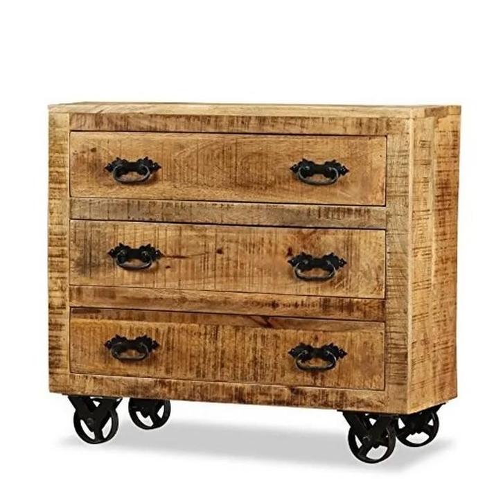 Vintage Verrijdbaar Houten Ladekast Retro Dressoir Mangohout, Huis en Inrichting, Kasten | Ladekasten, Nieuw, Minder dan 100 cm