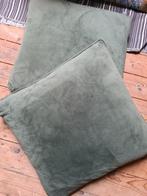 2 Groene Velvet Kussens met Rits, Huis en Inrichting, Woonaccessoires | Kussens, Ophalen, Zo goed als nieuw, Groen, Vierkant