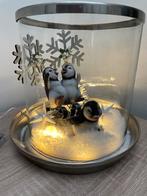 Mooi windlicht met pinguïns op de slee en verlichting, Ophalen of Verzenden, Zo goed als nieuw