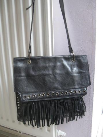 ABRO stoere zwart leren tas studs franje  beschikbaar voor biedingen