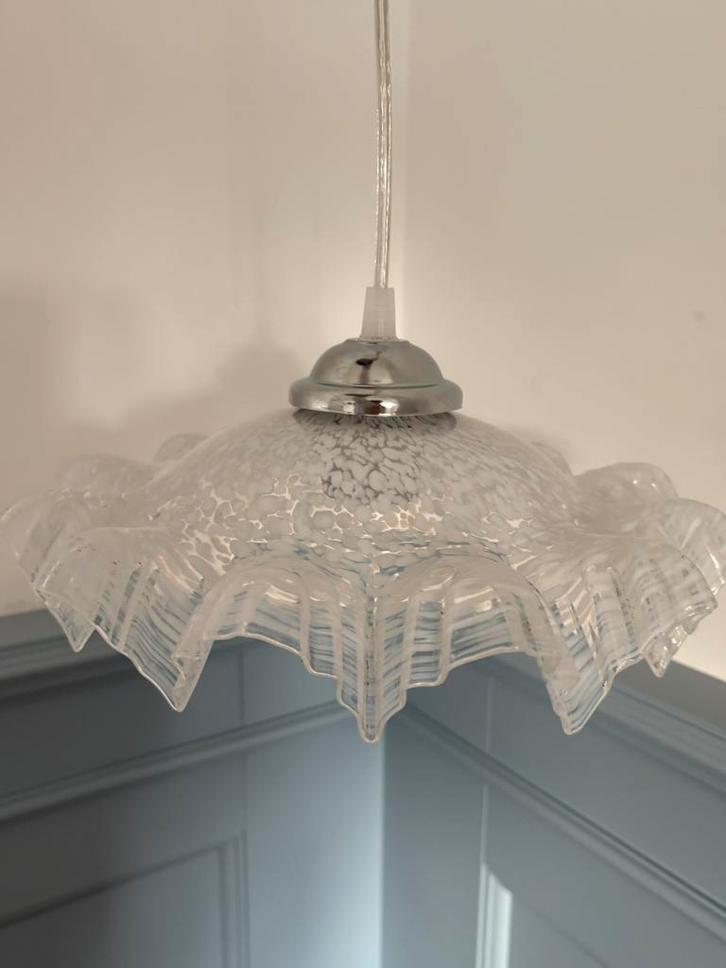 Antieke Franse piecrust hanglamp, clichy lamp, art deco, Antiek en Kunst, Antiek | Lampen, Verzenden